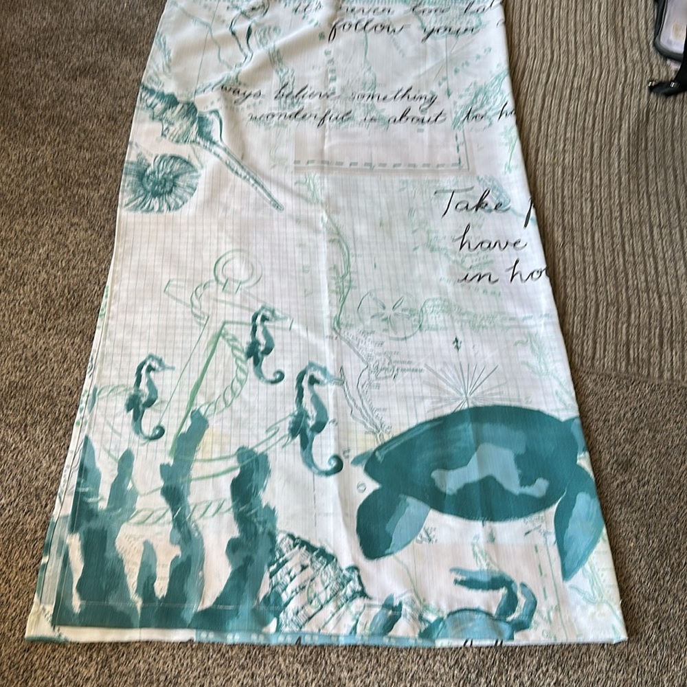 Shower Curtain Coastal Theme- Teal and White Size 70x72 inches